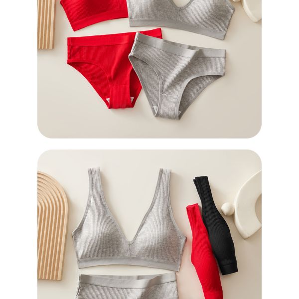 Wholesale One Piece Sports Bra Panty Set New Style Sport Style Ribbed Underwear Set for Women