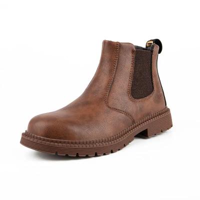 Crazy Horse Leather Chelsea Safety Shoes Waterproof Steel Toe Boots Industrial