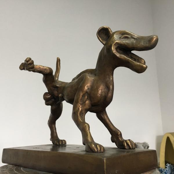 Small Cast Bronze Dog Sculpture Cartoon Style Brass Animal Statues