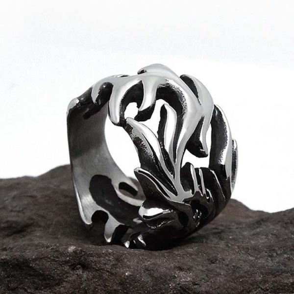 Men's Vintage Old Silver Plated Titanium Stainless Steel Dragon Ring (SA126)
