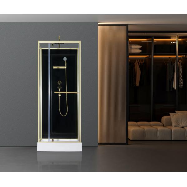 Fashion Pivot Door, Corner Shower Stalls , Square Shower Cabin with white acrylic tray,gold alumimium
