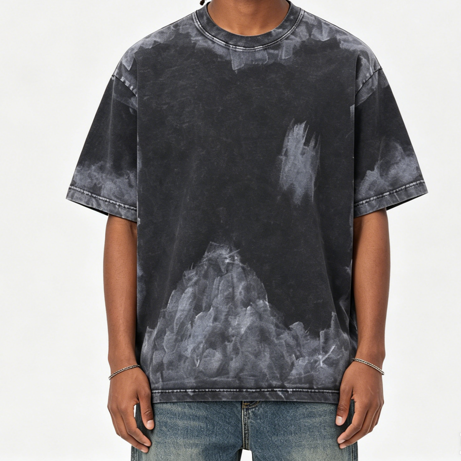 Distressed Heavy Cotton T Shirts Short Sleeve Acid Wash T Shirt Retro Vintage