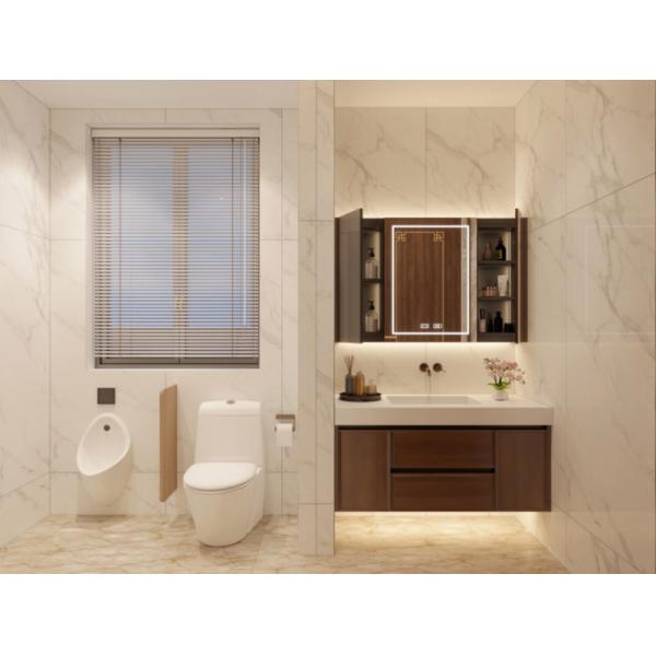 Custom Size Modern Bathroom Vanity Cabinet With Deep Brown Wood Grain Doors