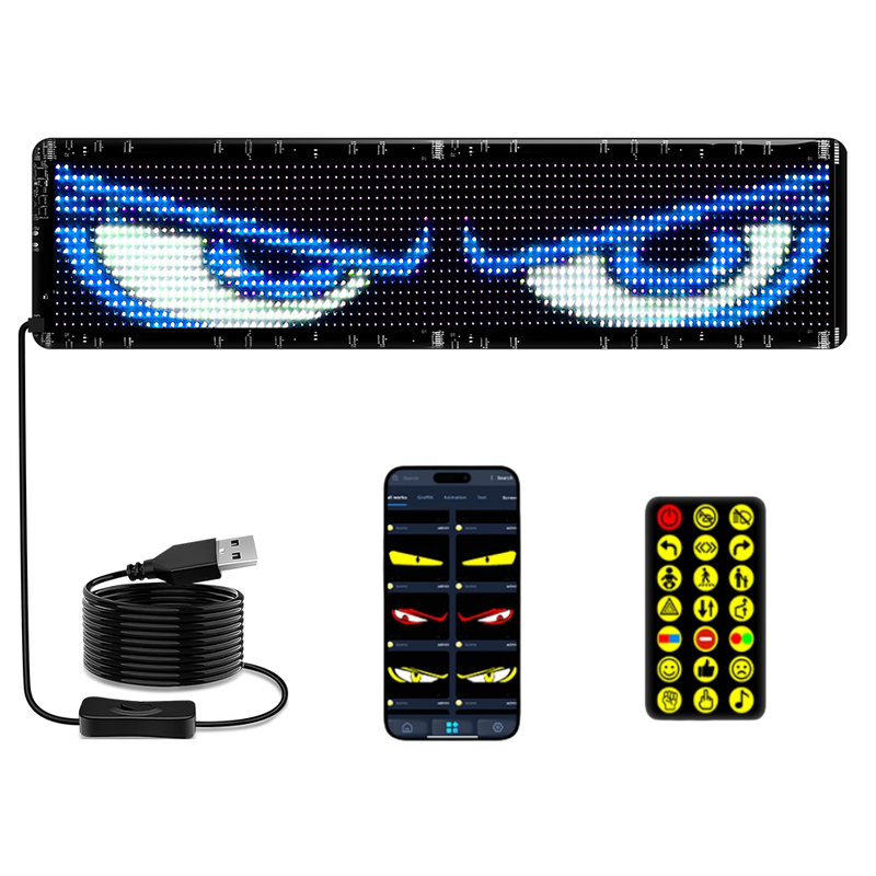 BGZM 16x32 Car LED Display Windshield Screen 12V Remote Control Devil'S Eye Animation Display