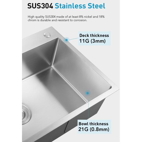 Top Mount Farmhouse Stainless Steel Kitchen Sink For RV Travel Trailer Garage