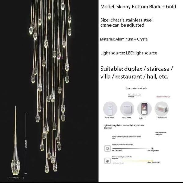 46 Long Pole Water Droplets Crystal Staircase Light Luxury Long Chandelier Simple Nordic Long Chandelier Villa Living Room Hollow Rotating Creative Double Net Red Restaurant Chandelier