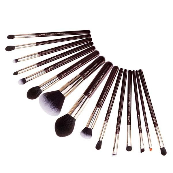 Jessup 15pcs Zinfandel Color Natural Hair Makeup Brush Set with Aluminium Ferrule