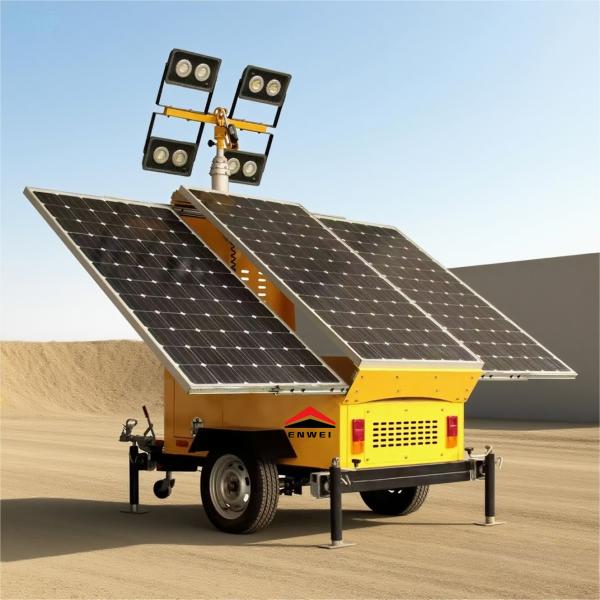 Stable Power Supply Solar Powered Floodlight Lighting Trailer For Desert Lighting