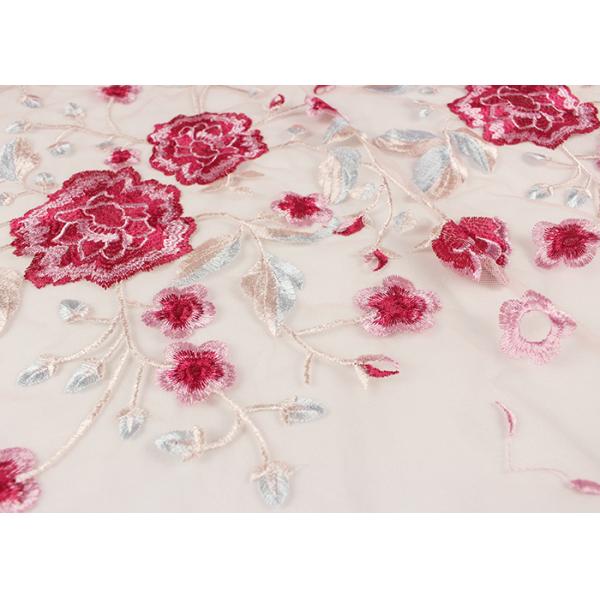 Ткань шнурка Тюль красной розы полиэстера вышитая химикатом для платья свадьбы