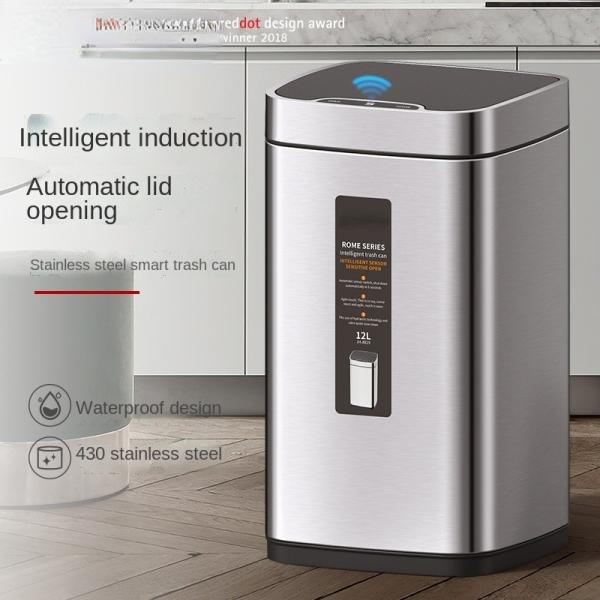 Living Room Light Luxury Smart Kitchen Household Bathroom sealed Stainless Steel Induction Smart  Trash Can with Lid