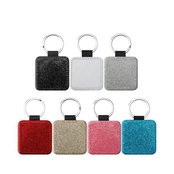 Porte-clés par sublimation en cuir vierge coloré, simple face, pailleté, porte-clés personnalisé