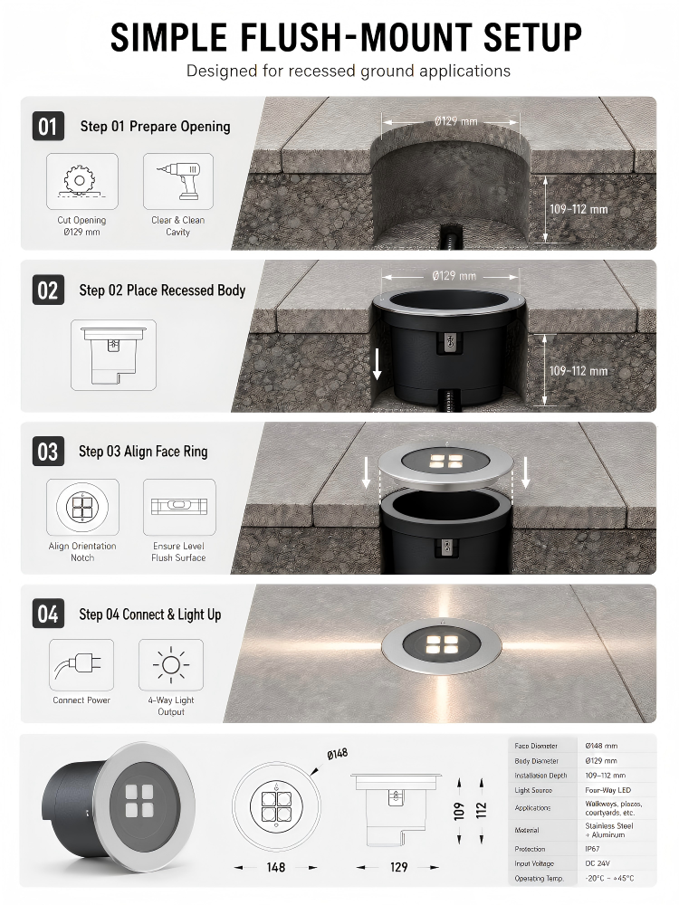 316 Stainless Steel Outdoor Led Inground Lights High Lumen Waterproof Deck Lights