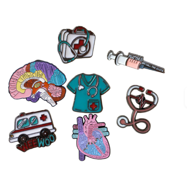 Custom 3D Customizable Embossed Doctor Medical Brooches Enamel Medical Symbol Caduceus Stethoscope Organ Heart