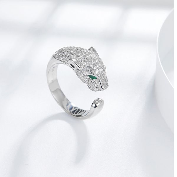 925 Sterling Silver Plated 18K European and American Fashion Animal Leopard Head Couple Ring