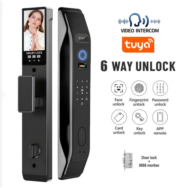 Fully Automatic Durable Aluminum Alloy Smart Door Lock TUYA WIFI Face 3D Recognition Key Fingerprint Biometric Cat Eye Security