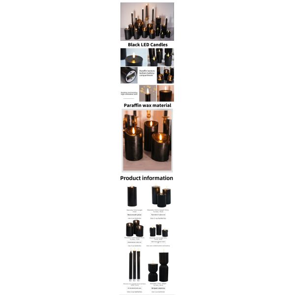 3d Real Flame Home Decoration Pillar Paraffin Wax Remote Control Black Led Candles