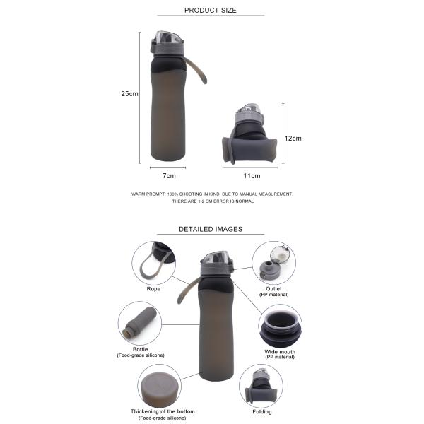 Food Grade 650ML Collapsible Silicone Water Bottle