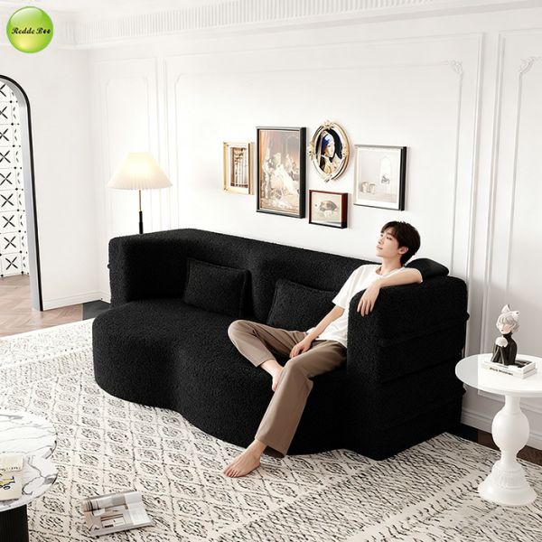 Modern Minimalist Teddy Fabric Compressed Sofa Bed Space-Saving Living Room Furniture Convertible 2 Seater Sofa Folding Sofa Bed