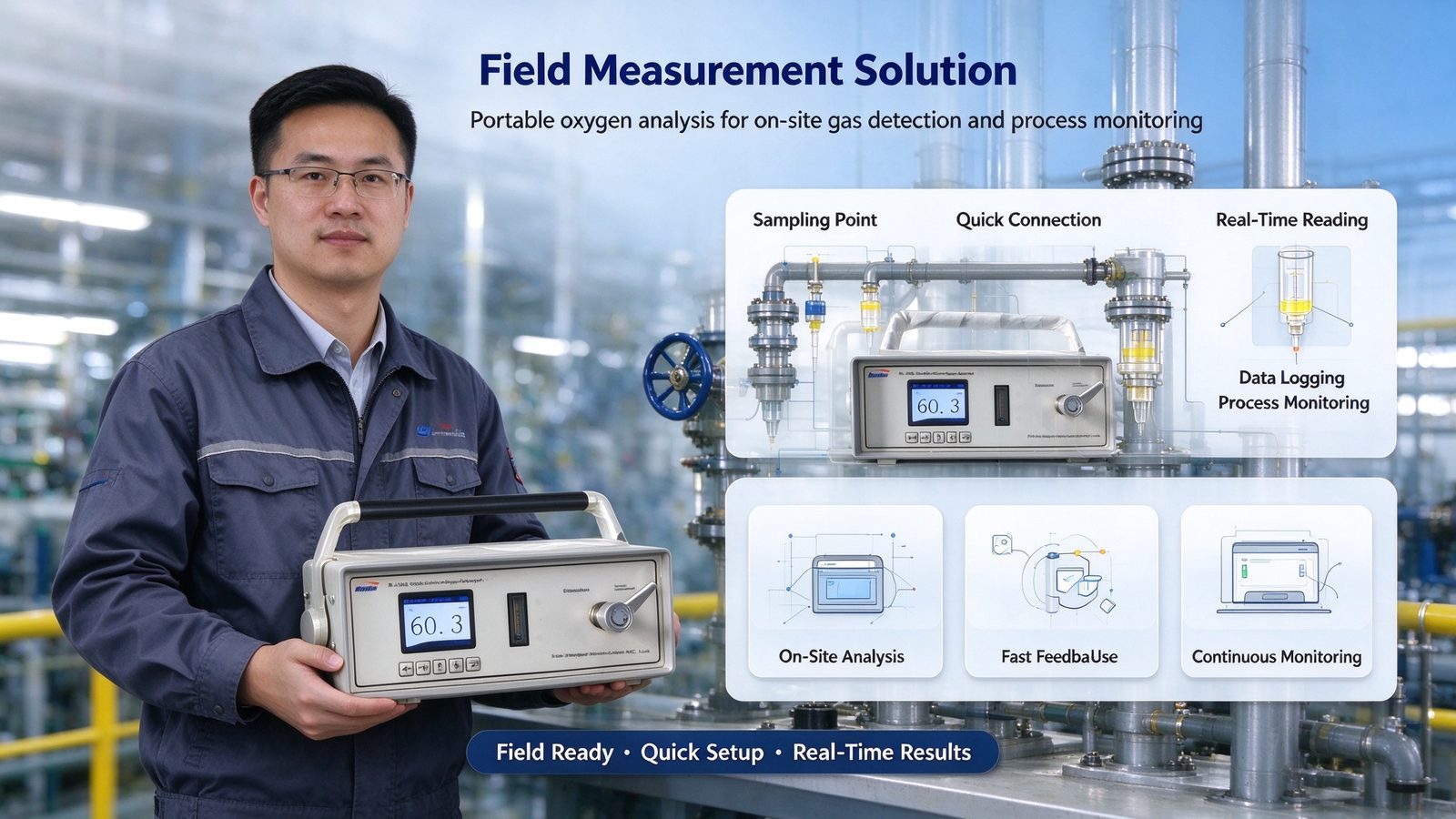 Portable O2 Gas Purity Analyzer High Accuracy Electrochemical Oxygen Analyzer