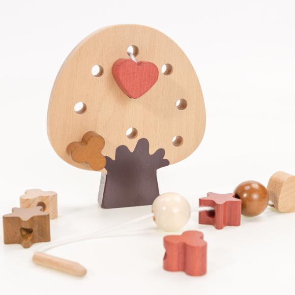 Beech All Solid Wood Children'S Thread Beading Toys For 3 Year Olds