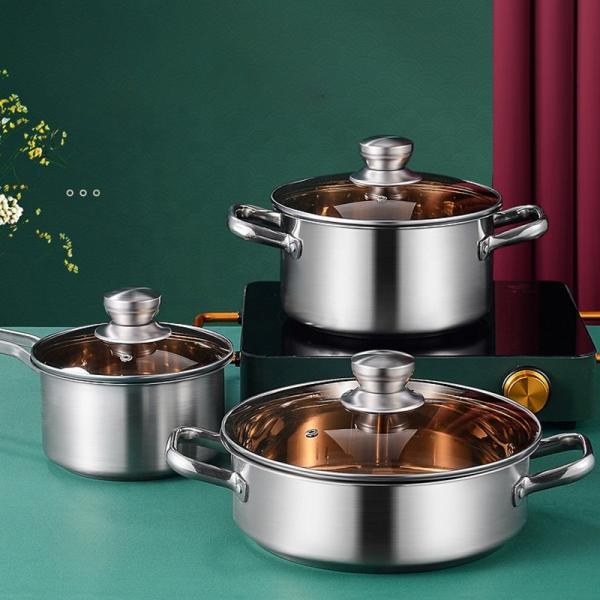 Factory Direct Kitchen Cooking Food Stainless Steel 3 PCS Cooking Pots And Pans Cookware Sets