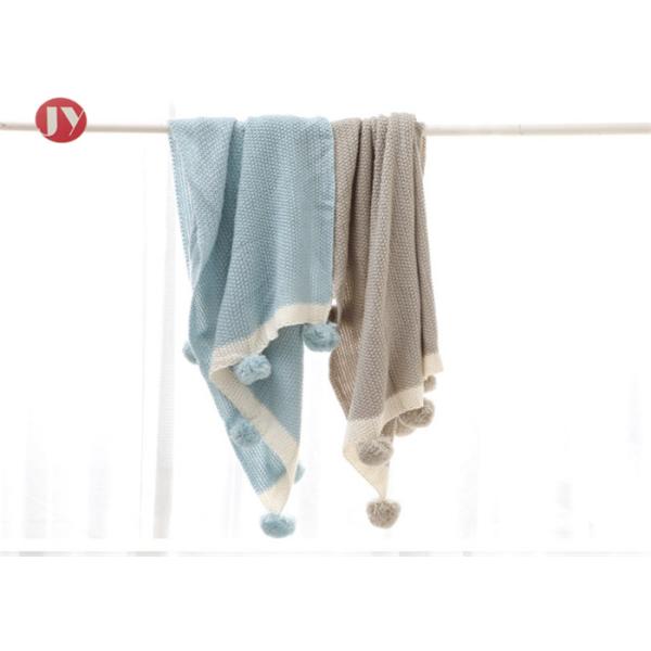 100% Cotton Organic Warm Baby knit Blanket Muslin Swaddle Baby Pom Pom throw