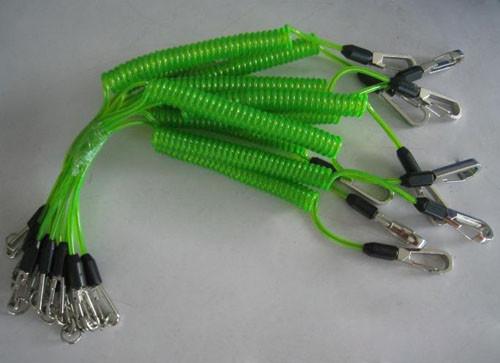 Plastic orange short spiral spring coil lanyard leash with black plastic clip safety coils