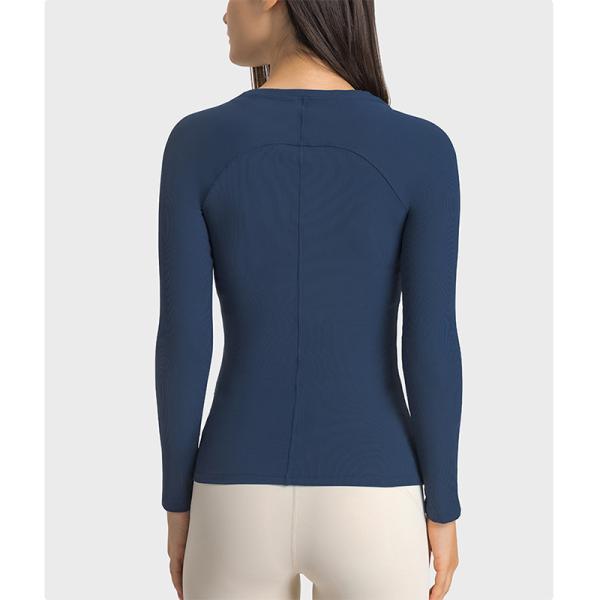 Autumn Ribbed Sports Long Sleeve Yoga Tops Active Stretch Fit Women Sportswear