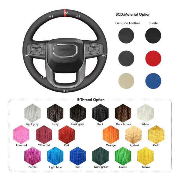 Customized Available Durable PU Leather Hand Sewn Steering Wheel Wrap for GMC Sierra 1500 Limited 2500 3500 Yukon (XL) 2014-2020