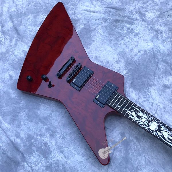 Custom Electric Guitar Rosewood Top Covered Black Hardware in Burgundy Customized Logo Shape