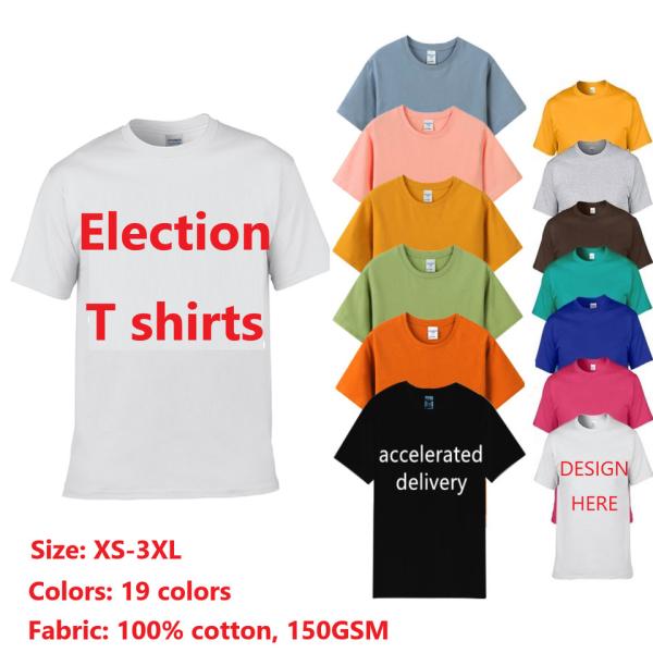 Polyester Cotton 180gsm Quick Dry Unisex T-shirt Men's Short Sleeve Solid Pullover Crewneck Sports Election Promotion