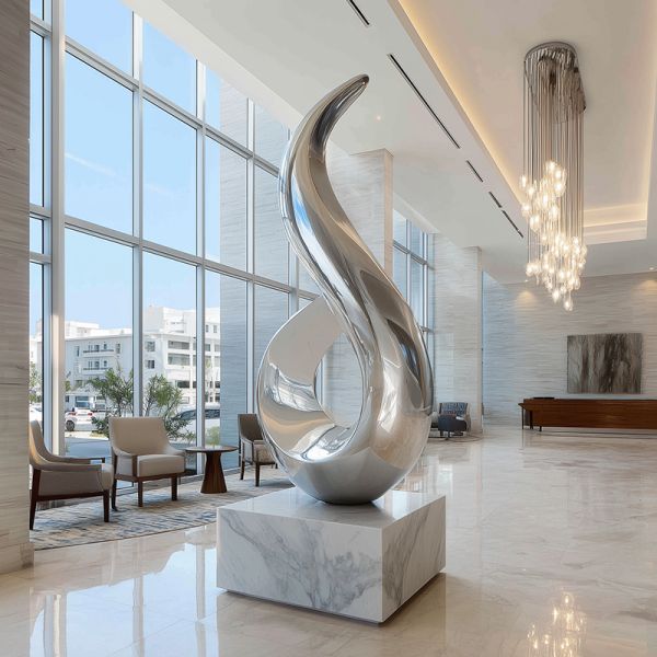 Abstract Metal Silver Abstract Sculpture For Modern Hotel Display