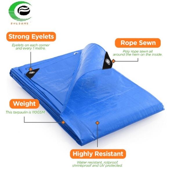 Outdoor Blue Medium Duty Tarpaulins Waterproof 110gsm For Covering