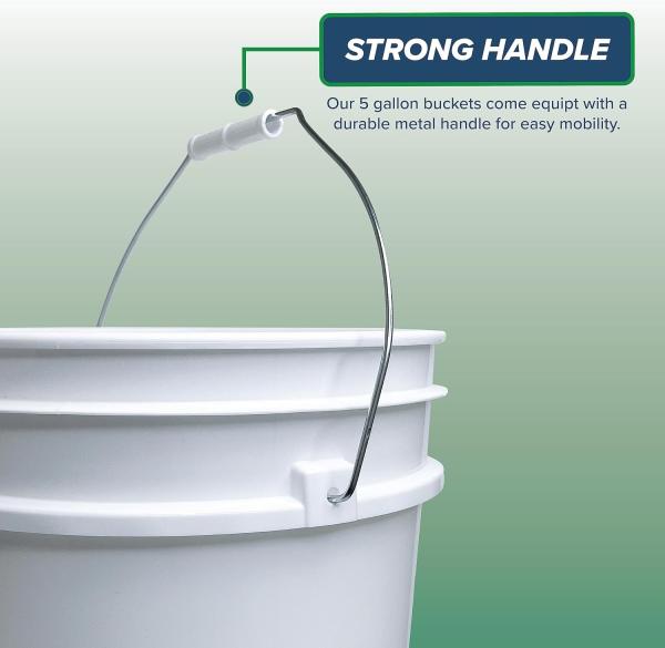 5 Gallon White Bucket & Lid - Durable 90 Mil All Purpose Pail - Food Grade - BPA Free Plasti (5 Gal. W/Lids - 6pk)