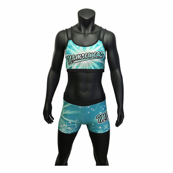 Lycra Fabrci Cheerleading Training Clothes , Green / Blue Youth Cheerleading Outfits