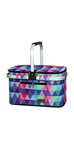 35L Large Picnic Basket Shopping Travel Camping Grocery Bags 2 Layers of Internal Pockets Leak-Proof and Insulated