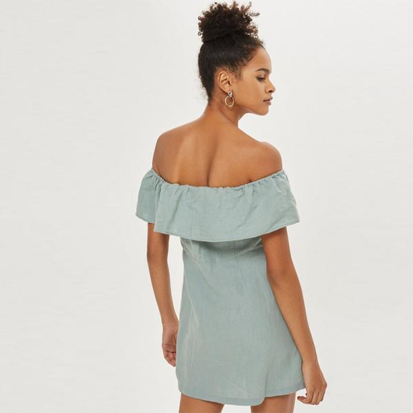 Женщины одежды с платья ряби Бардот платьев плеча Линен