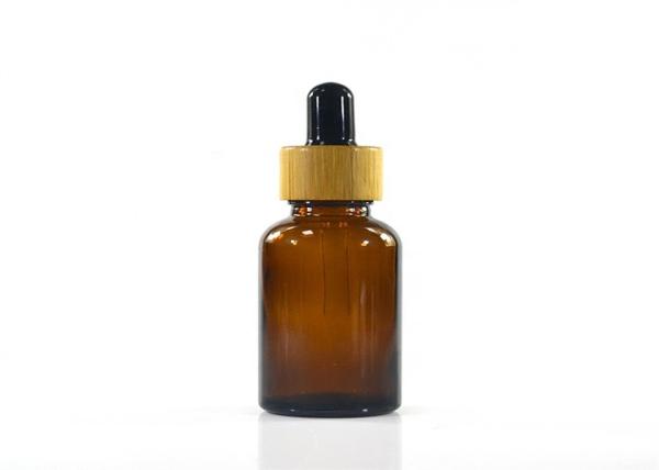 Luxury Bamboo Lid Dark Glass Dropper Bottles With Black Matte Glass Material