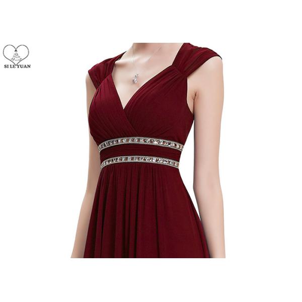 No Tail Chiffon V Neck Bridesmaid Dress Waist Beading Sleeveless Back Hollow Out