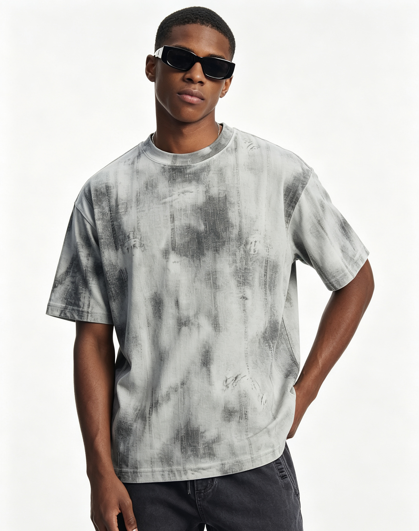 200GSM Oversized Drop Shoulder T Shirt Smudge Dye Custom Print Tee Vintage