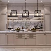 Luxe Ensemble complet Armoires de cuisine blanches Meubles en bois massif Noix Armoires de cuisine à paquet plat