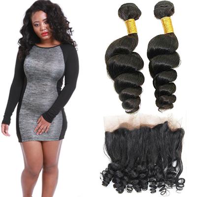 o Frontal do laço do costume 360 da categoria 8A 2 pacotes afrouxa o cabelo não processado apertado do Virgin