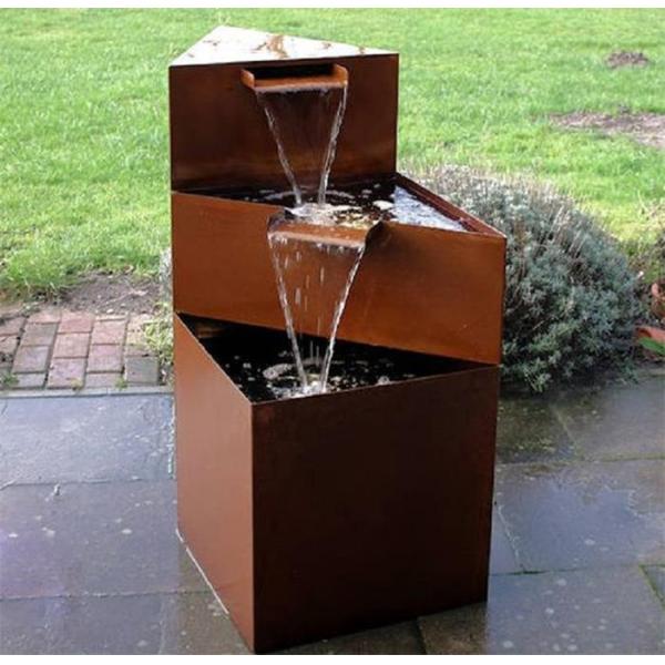 Decorative Garden 3 Level Corten Steel Water Fountain Small Waterfall