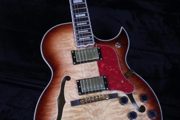 Top Quality Stock Full Hollow Body 41'' Electric Guitar Small Gold Hardware Black Color