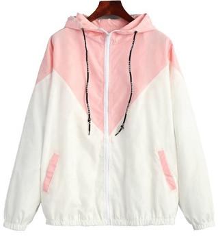 Spring Autumn Women Two Tone Hooded Windbreaker Fashion Design For Running