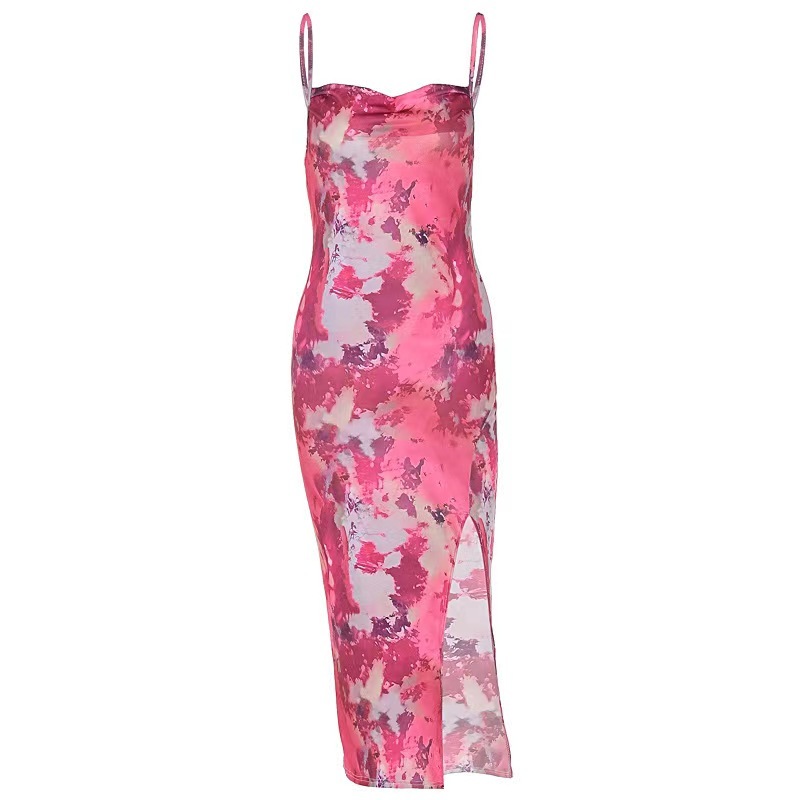 Printed spaghetti strap maxi dress, crafted from ultra-soft, lightweight chiffon fabric, highly breathable, with a smooth and flowing drape.