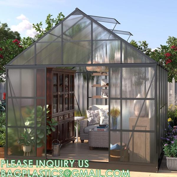 Portable Plant GreenHouse Zippered Door Windows, Galvanized Steel Hoops, Glass Greenhouse, Polycarbonate Greenhouse