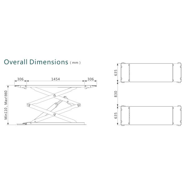 Dual Cylinder Car Scissor Lift 4T 1860mm Super Thin Small Scissor Lift