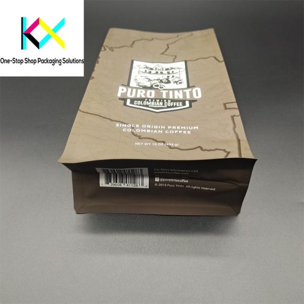 Customized Logo Flat Bottom Box Pouches Coffee Bags With Valve 130um