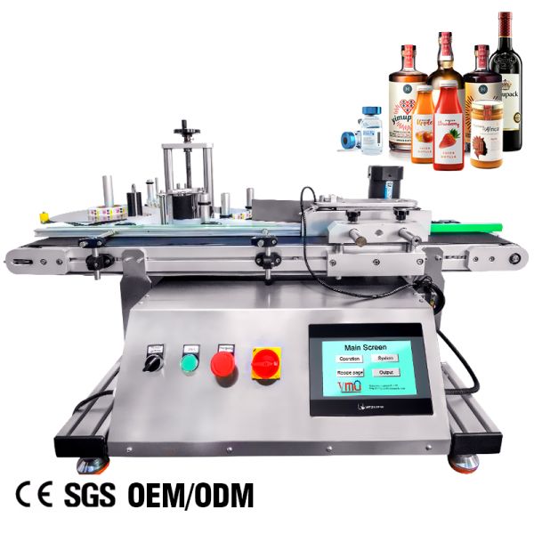 PLC HMI Automatic Bottle Labeler Square Bottle Label Applicator For Cylindrical Containers